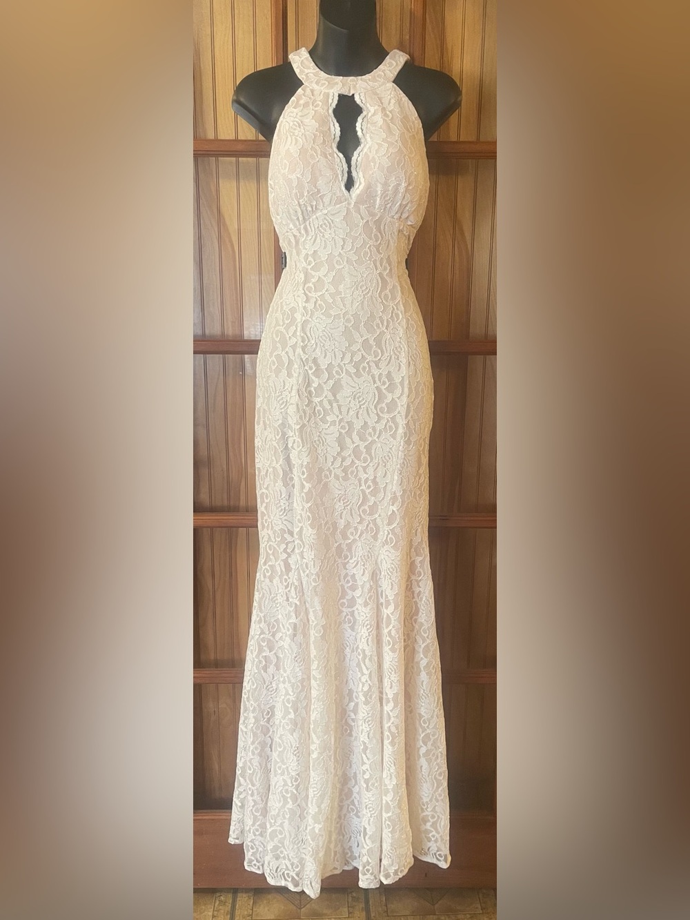 Halter Lace Mermaid Maxi Dress in Cream